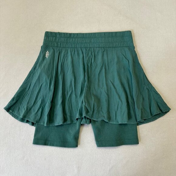 Free People Movement Skirted Ribbed Bike Shorts Size Large Green Athleisure - Picture 8 of 12